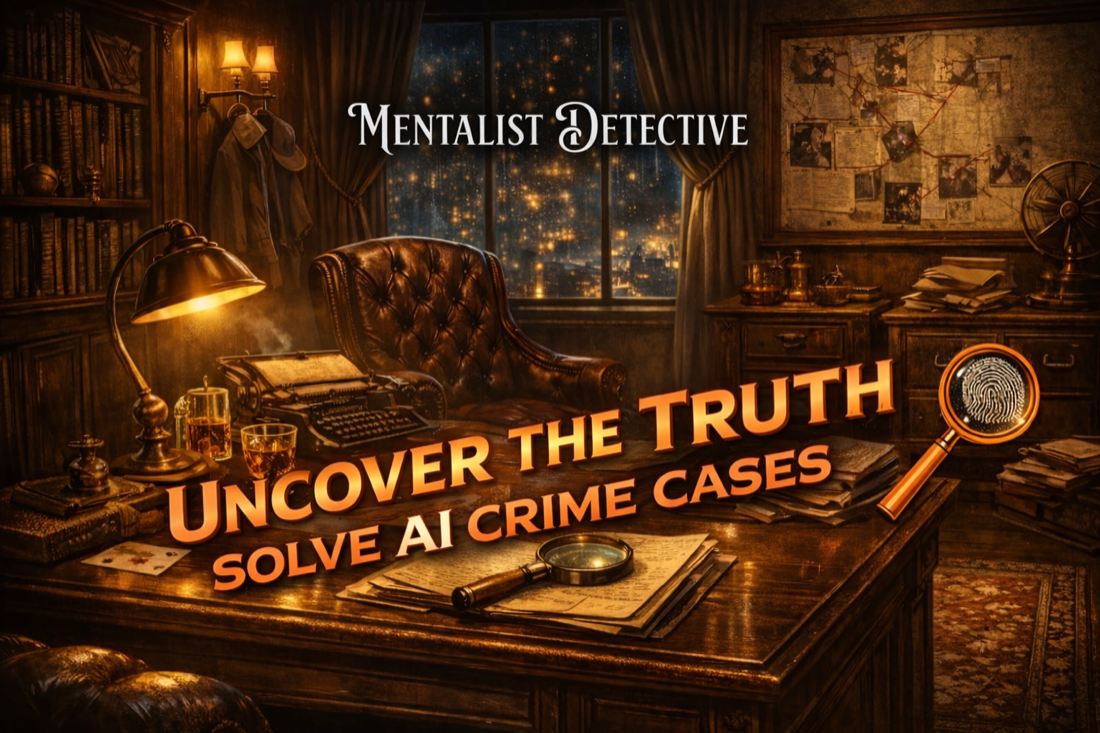 Detective Mentalist title screen with case selection and main menu options.