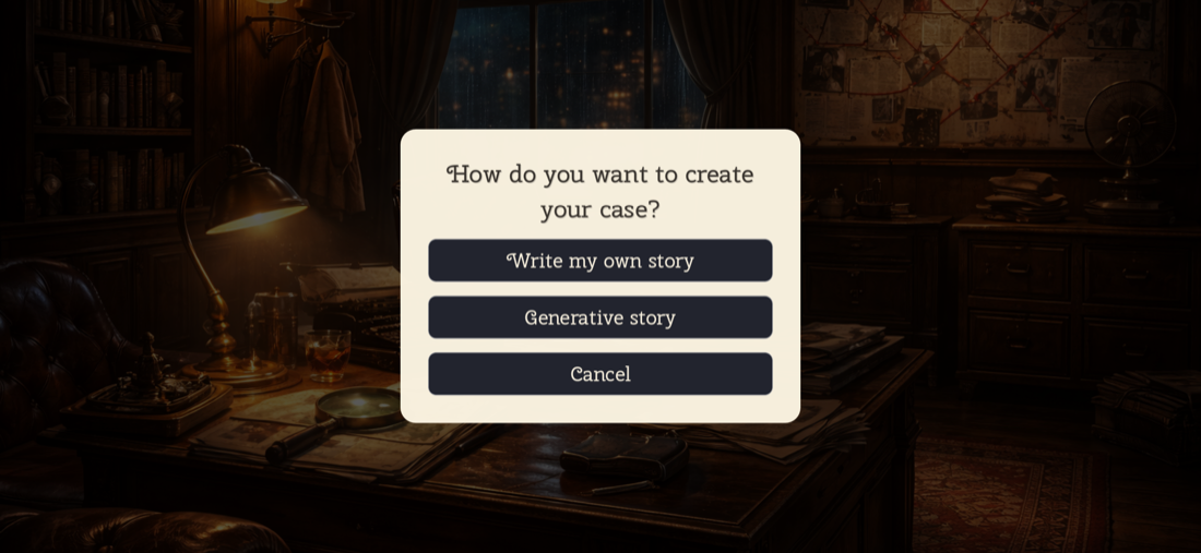 Dialog offering to write your own story or generate one with AI.
